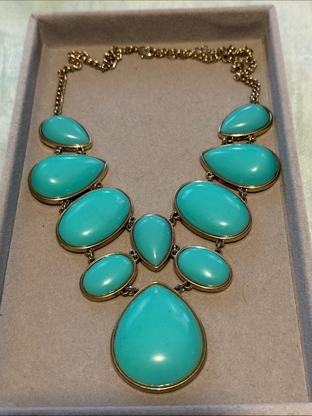 Gold-Tone Turquoise Teardrop Statement Necklace